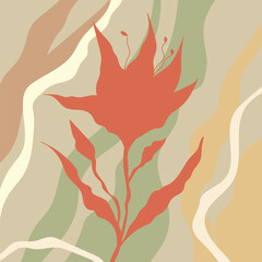 Abstract botanical background with a flower outline and lines in pastel colors. Concept vector art