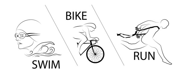 Visual drawing swimming, cycling and runner sport at fast of speed in triathlon start to stop the game, line design style by step on background for vector illustration, exercise sport concept