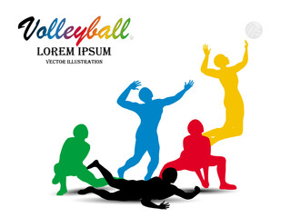 Visual drawing volleyball sport at fast of speed action in game, colorful beautiful design style on white background for vector illustration, exercise sport concept, winner championship