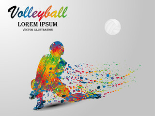 Visual drawing volleyball sport at fast of speed in game, colorful beautiful design style on white background for vector illustration, exercise sport concept, winner championship