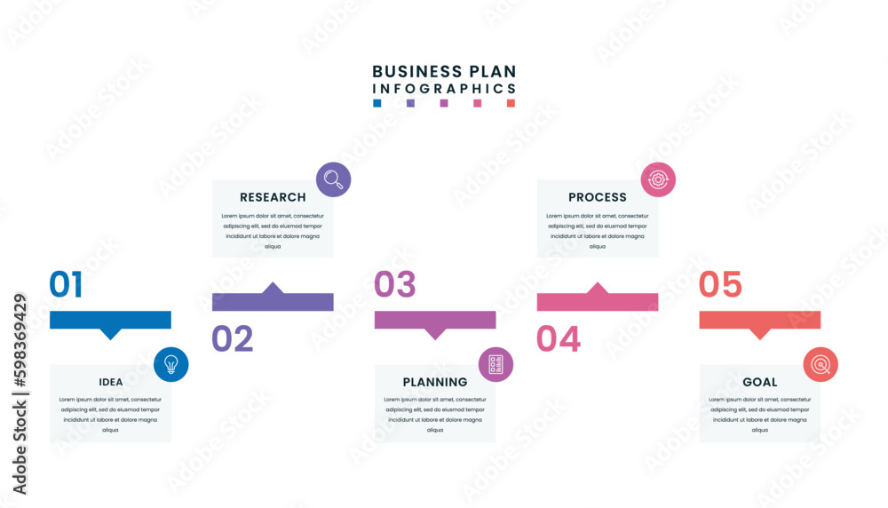 Wall mural usiness plan infographic template. infographic design with icons, number and 5 options or steps.