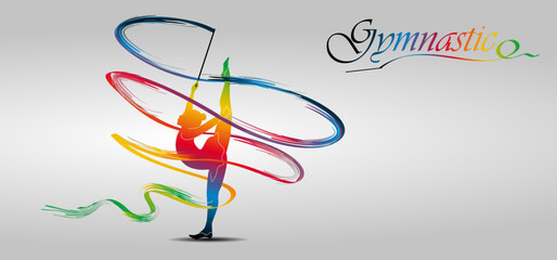 Visual drawing of beautiful gymnastic sport of front view, healthy lifestyle and sport concepts,abstract soccer game colorful vector illustration, set 6 of 20