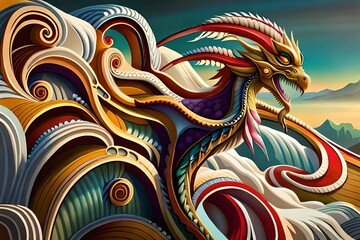 Obraz premium Dragon above the clouds