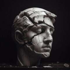 tête de statue homme fissurée se cassant, concept de la maladie - IA Generative	 - obrazy, fototapety, plakaty