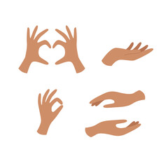 Hands poses. Female hand holding, heart shape and other gestures Generative AI