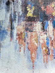 Fragment abstract oil paintings in blue, white and gold colors. Color texture. Fragment of artwork....