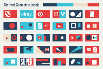 Abstract retro labels in flat geometric style. Y2K elements, shapes, stickers, design elements, graphic decorations.