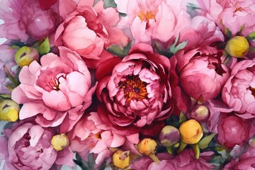 Red peonies background watercolor -Ai