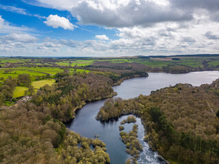 Obraz premium Aerial landscape view of Swinsty Reservoir, North Yorkshire. 