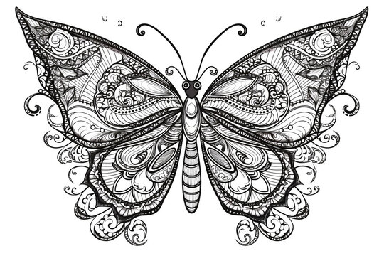 Black and white mandala butterflies to color. Ai generative