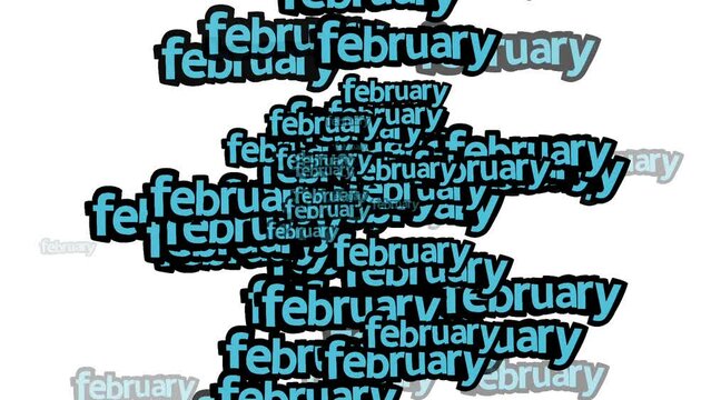 animated video scattered with the words FEBRUARY on a white background	