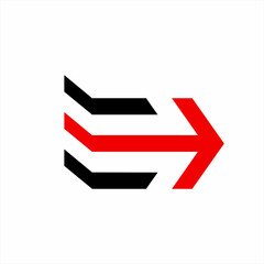 E letter logo design with arrow sign., Exit logo.
