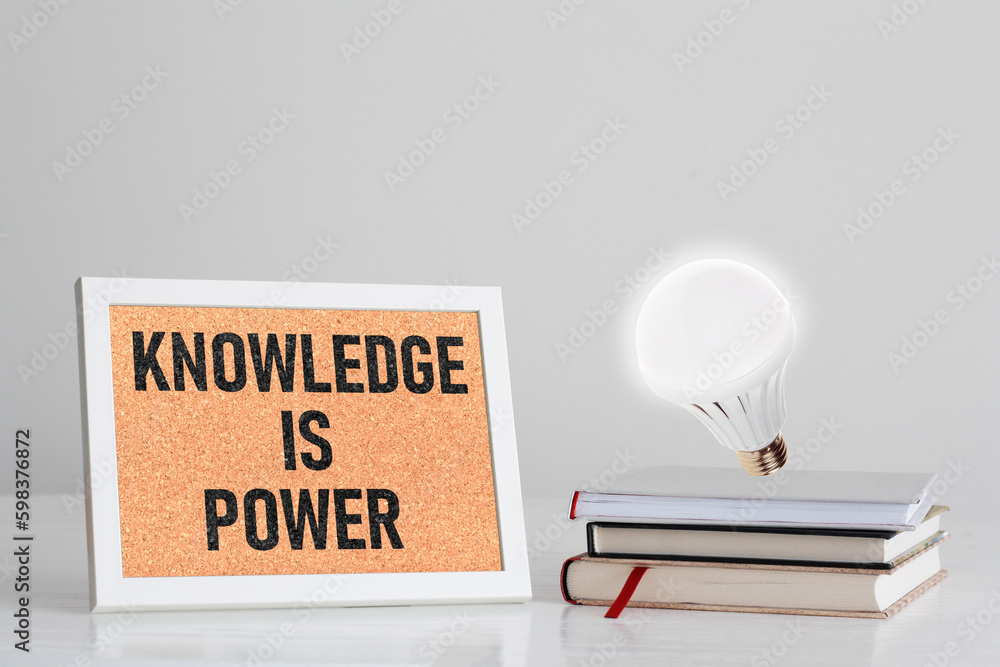 Poster Knowledge is Power is shown using the text and photo of Light bulb