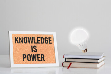 Knowledge is Power is shown using the text and photo of Light bulb
