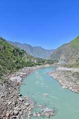 Winding Indus River, Natural Landmark in Gilgit-Baltistan, Pakistan