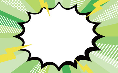 サンバーストと縁取りギザギザフレーム　緑　パターン　雷