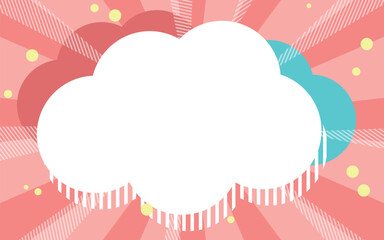 サンバーストと雲形フレーム　ピンク　赤色　パターン　水玉