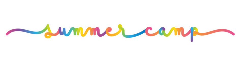 SUMMER CAMP vector monoline calligraphy banner with colorful gradient
