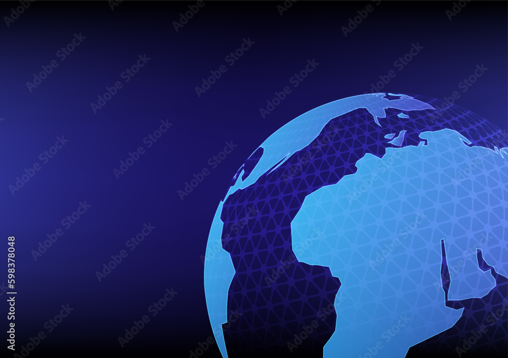Poster global network, global business and technology. ai artificial intelligence. world tech connect. blue