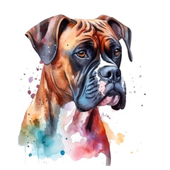 Boxer dog watercolor paint