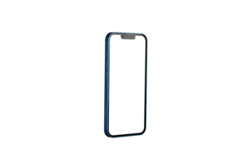 Isolated phone on a transparent background with a white blank display. Technology concept, using phone to communicate content.