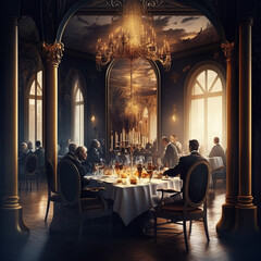 Fototapeta na wymiar People dining in a fancy restaurant. Generative AI.