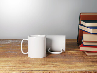 3d render coffee mug isolated on wooden table for branding and advertising