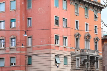 Rome Viale Trastevere Street View with Typical Pink Building, Italy