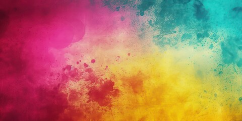 Fototapeta premium Colorful pink, yellow and turquoise gradient background. Rough stylized texture banner. Grunge vibrant backdrop. generative ai.