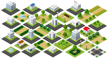 Vector isometric urban architecture single building of the modern city