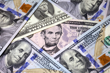 US dollar banknotes, paper currency for background. Concept of american and global economy,...