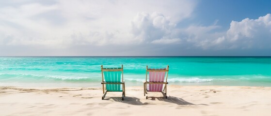 Obraz na płótnie Canvas Two Beach Chairs on a Tropical Island