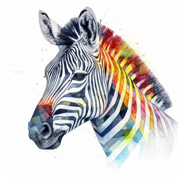 Zebra Head Watercolour Portrait Bright Colours