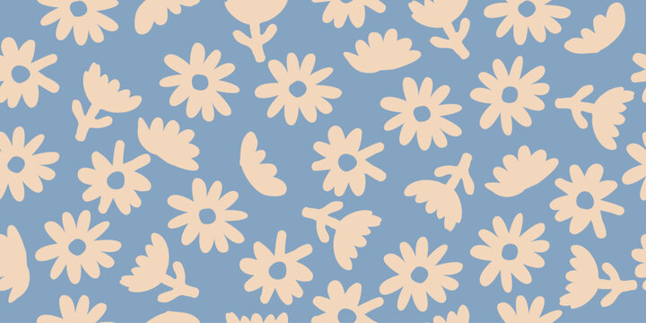 Hand drawn flowers, seamless patterns with floral for fabric, textiles, clothing, wrapping paper, cover, banner, interior decor, abstract backgrounds.