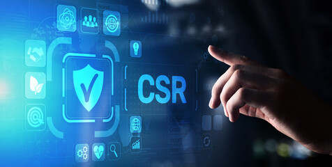 CSR Corporate social responsibility business technology concept on virtual screen.