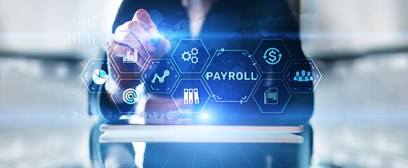 Payroll business finance concept on virtual screen interface. - obrazy, fototapety, plakaty