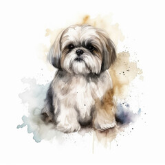 Shih Tzu dog watercolor paint 