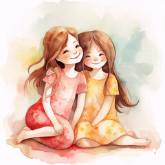 Sister love watercolor paint 