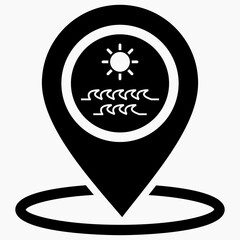 Resting-place. Sea icon. Beach icon. Beach location. Rest zone. Vector icon.