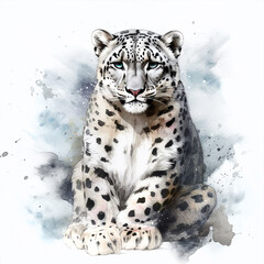 Fototapeta na wymiar Snow Leopard watercolor paint 