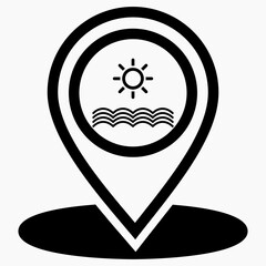 Resting-place. Sea icon. Beach icon. Beach location. Rest zone. Vector icon.