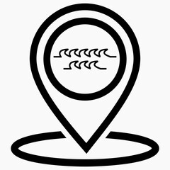 Resting-place. Sea icon. Beach icon. Beach location. Rest zone. Vector icon.