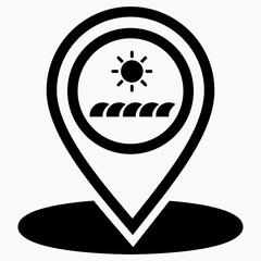 Resting-place. Sea icon. Beach icon. Beach location. Rest zone. Vector icon.