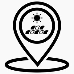 Resting-place. Sea icon. Beach icon. Beach location. Rest zone. Vector icon.