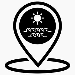 Resting-place. Sea icon. Beach icon. Beach location. Rest zone. Vector icon.