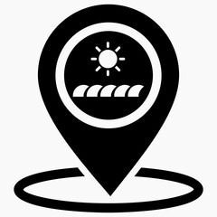 Resting-place. Sea icon. Beach icon. Beach location. Rest zone. Vector icon.