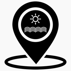 Resting-place. Sea icon. Beach icon. Beach location. Rest zone. Vector icon.