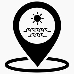 Resting-place. Sea icon. Beach icon. Beach location. Rest zone. Vector icon.