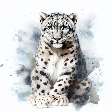 Snow Leopard watercolor paint 