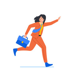 Fototapeta premium Businesswoman Character Escaping From Work, In A Hurry, Carrying A Briefcase, Wearing Formal Suit, And Looking Stressed Generative AI